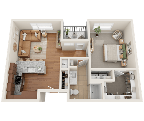 A1, 1 bed 1 bath floor plan at Sylvan Uptown,Colorado, Denver